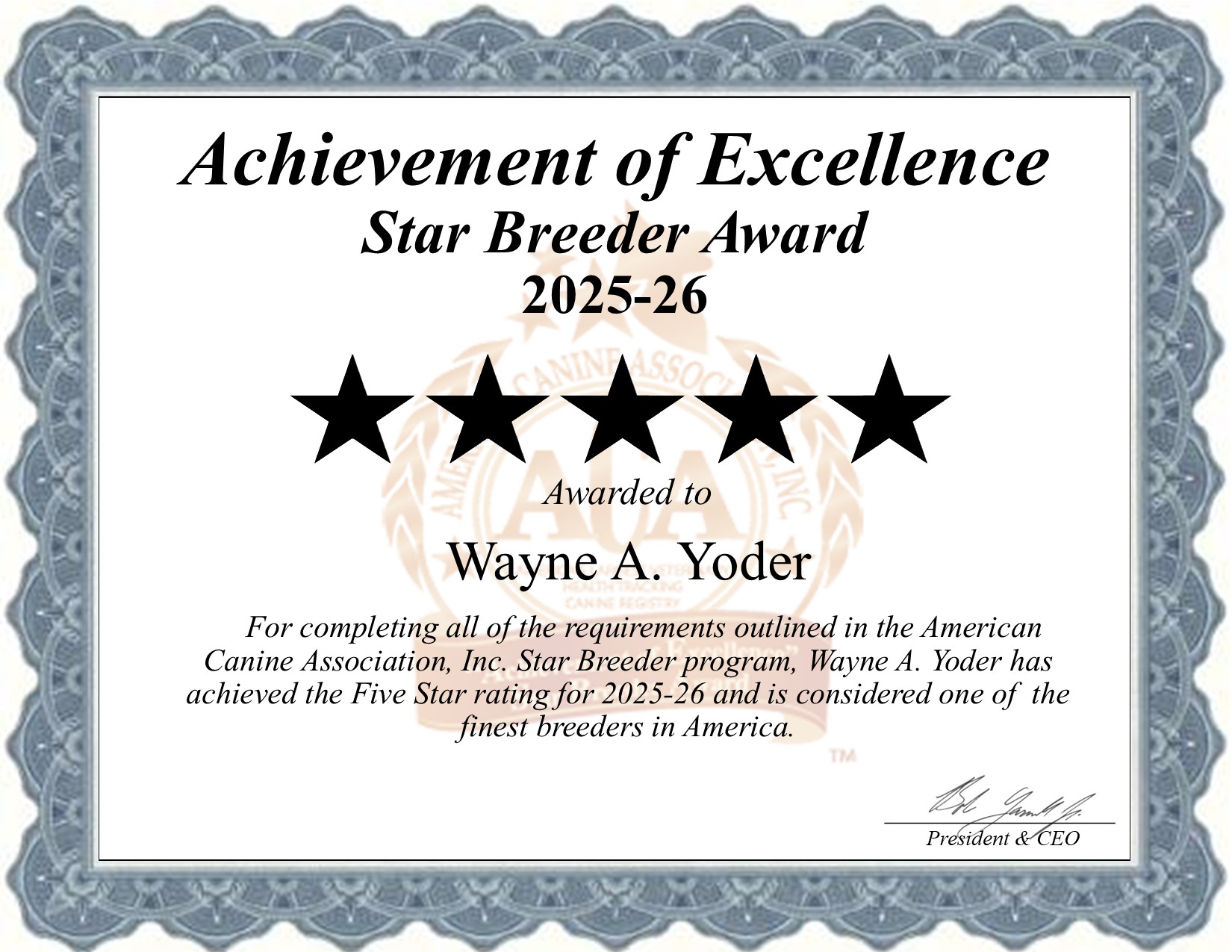 Wayne A., Yoder, dog, breeder, star, certificate, Wayne A.-Yoder, Millersburg, OH, Ohio, puppy, dog, kennels, mill, puppymill, usda, 5-star, aca, ica, registered, Bernedoodle